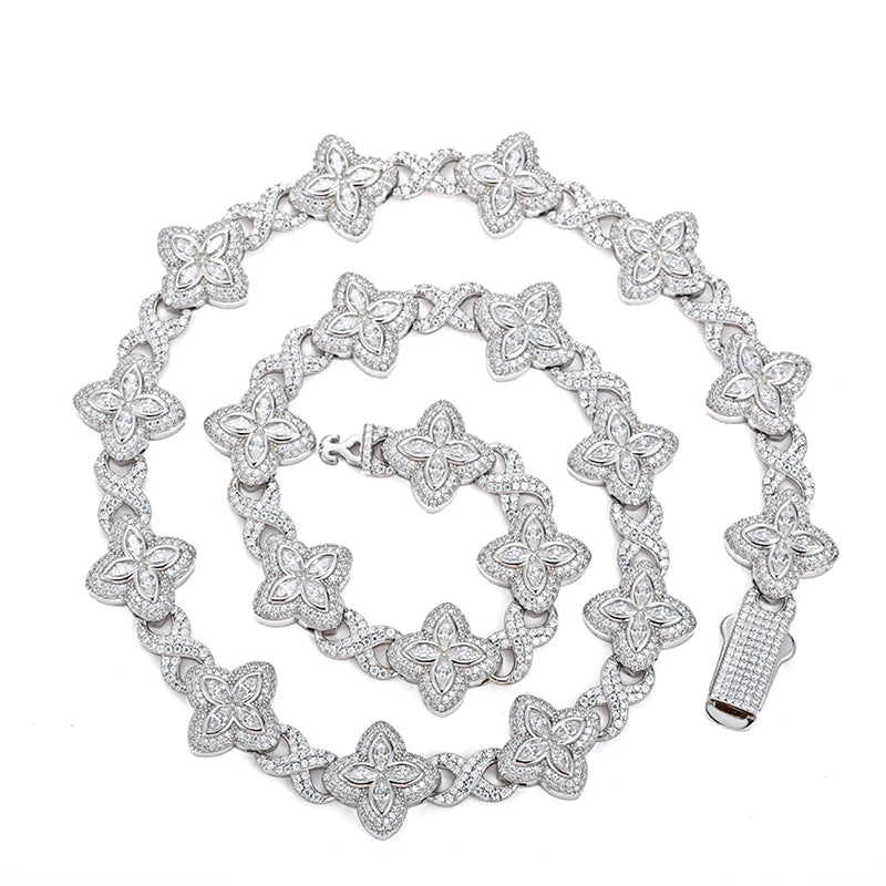 16mm VVS1 Moissanite Infinity Clover Cuban Link Chain | 925 Sterling Silver | GRA Certified | Passes Diamond Tester