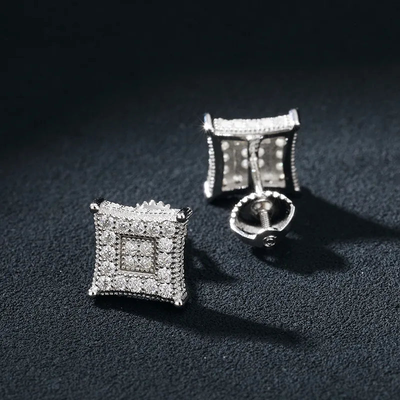 925 Sterling Silver VVS1 Moissanite Stone Square Stud Earrings