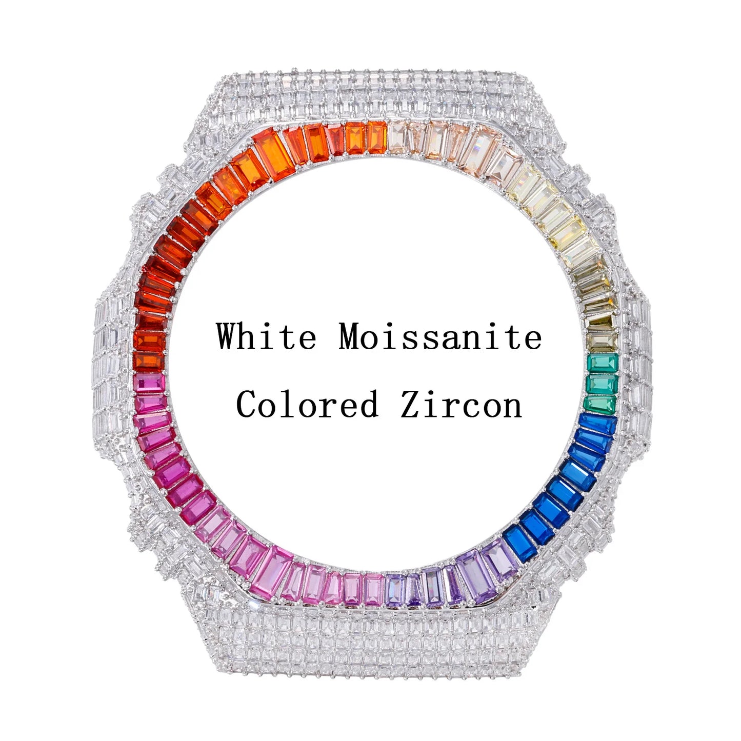Full Baguette Rainbow VVS1 Moissanite Watch Bezel Case for GA2100 | Passes Diamond Tester | GRA Certified