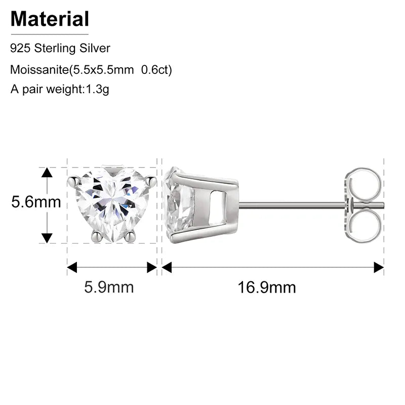 0.6 Carat VVS1 Moissanite Stud Earrings 925 Sterling Silver