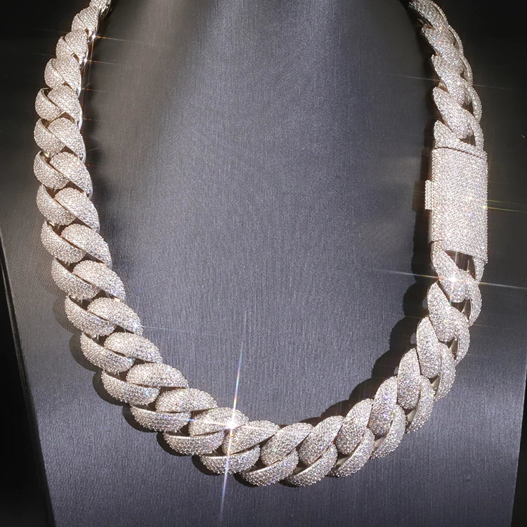 VVS1 Moissanite Cuban Link Chain 13mm–22mm | 925 Sterling Silver | GRA Certified | Passes Diamond Tester