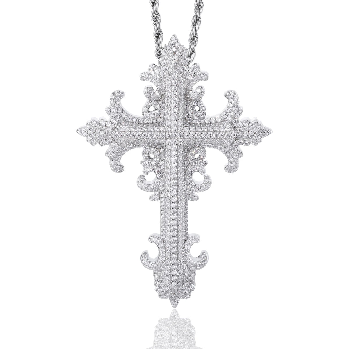 VVS1 Moissanite Baroque Carved Cross Pendant | 925 Sterling Silver | GRA Certified | Passes Diamond Tester