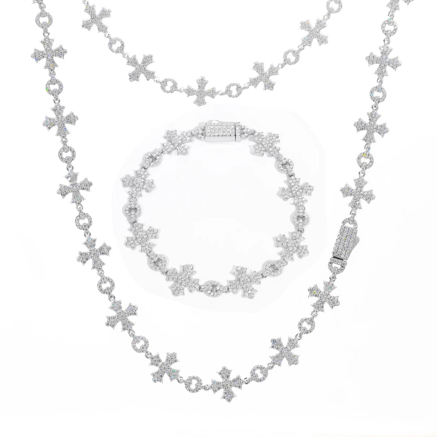 12mm VVS1 Moissanite Cross Link Chain | 925 Sterling Silver | Passes Diamond Tester