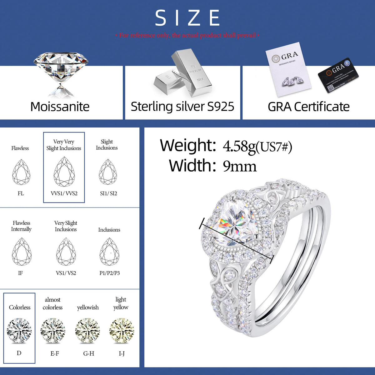 Heart Cut VVS1 Moissanite Stackable Engagement Ring Set | 925 Sterling Silver | GRA Certified | Passes Diamond Tester