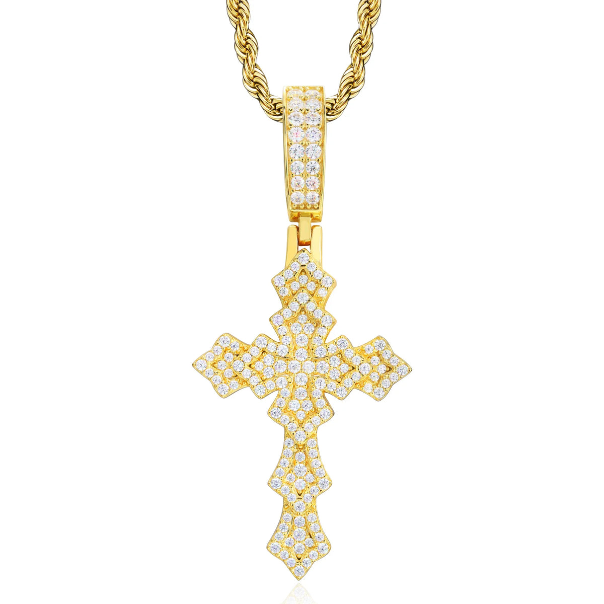 VVS1 Moissanite Cross Pendant with Rope Chain | 925 Sterling Silver | GRA Certified | Passes Diamond Tester