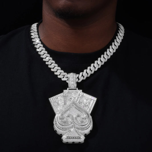 VVS1 Moissanite Baguette Spade Poker Card Pendant | 925 Sterling Silver or Brass | GRA Certified | Passes Diamond Tester