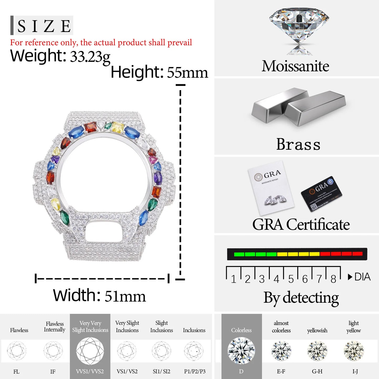 Iced Out Colorful Full Paved VVS1 Moissanite Watch Bezel Case for DW6900 | 18K Gold Plated | Buss Down