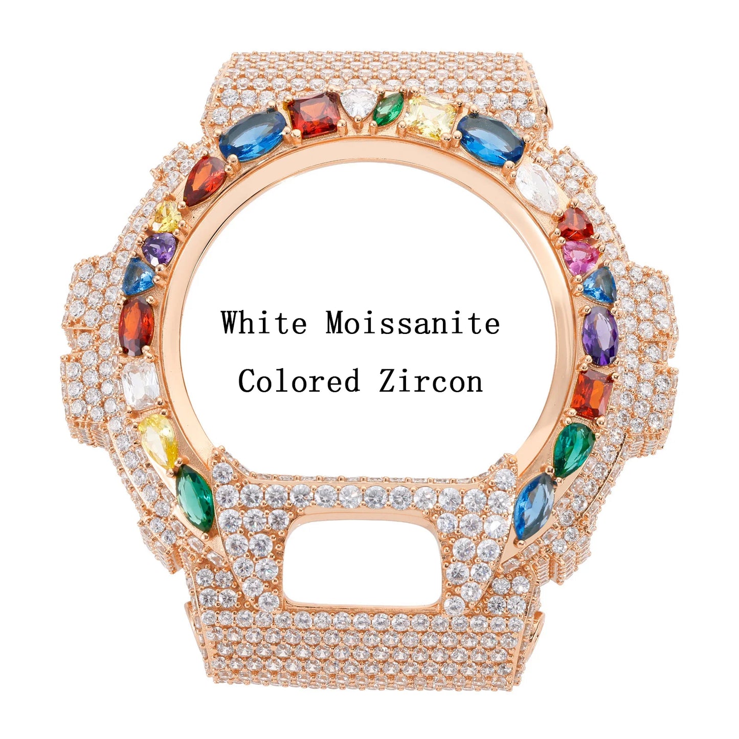 Iced Out Colorful Full Paved VVS1 Moissanite Watch Bezel Case for DW6900 | 18K Gold Plated | Buss Down