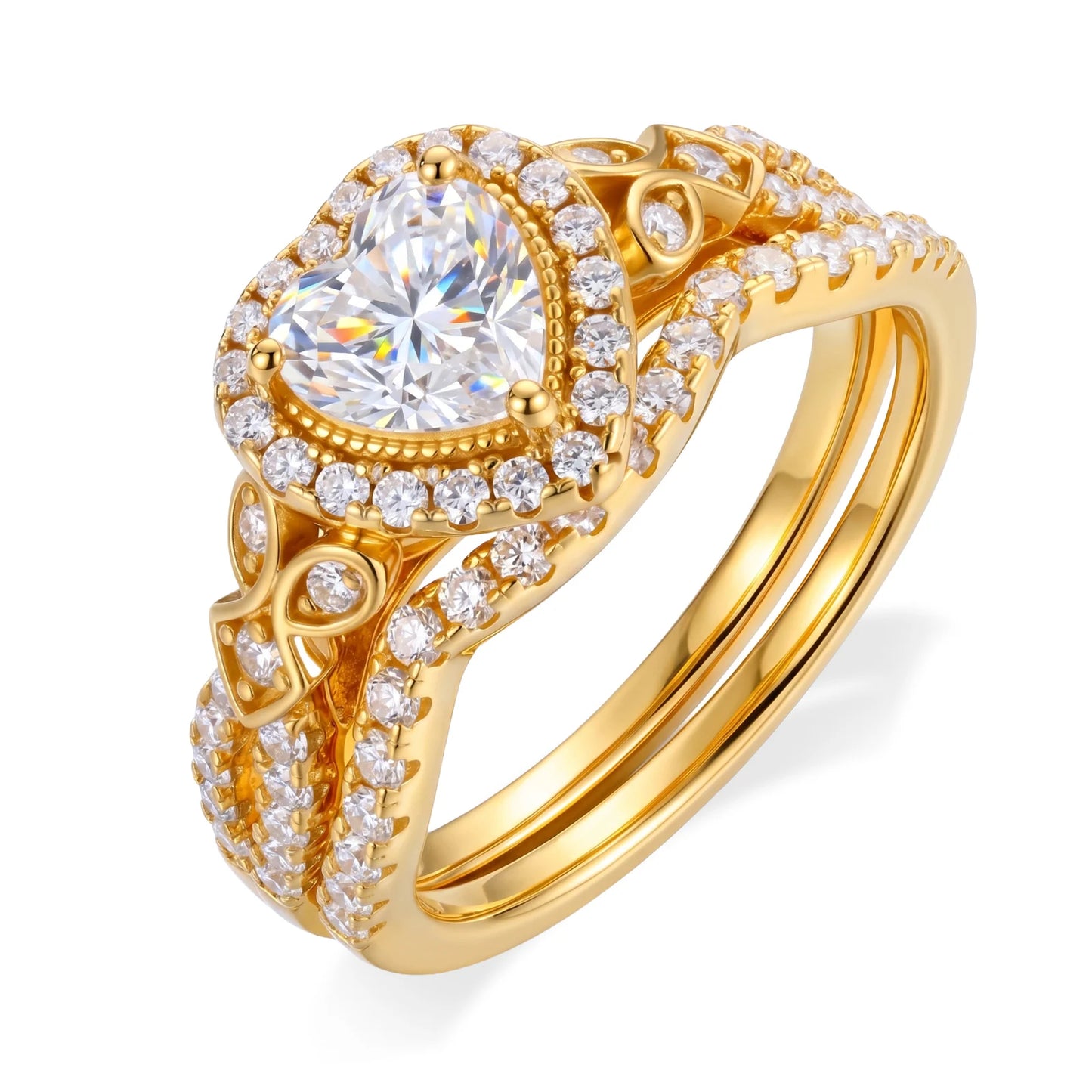 Heart Cut VVS1 Moissanite Stackable Engagement Ring Set | 925 Sterling Silver | GRA Certified | Passes Diamond Tester