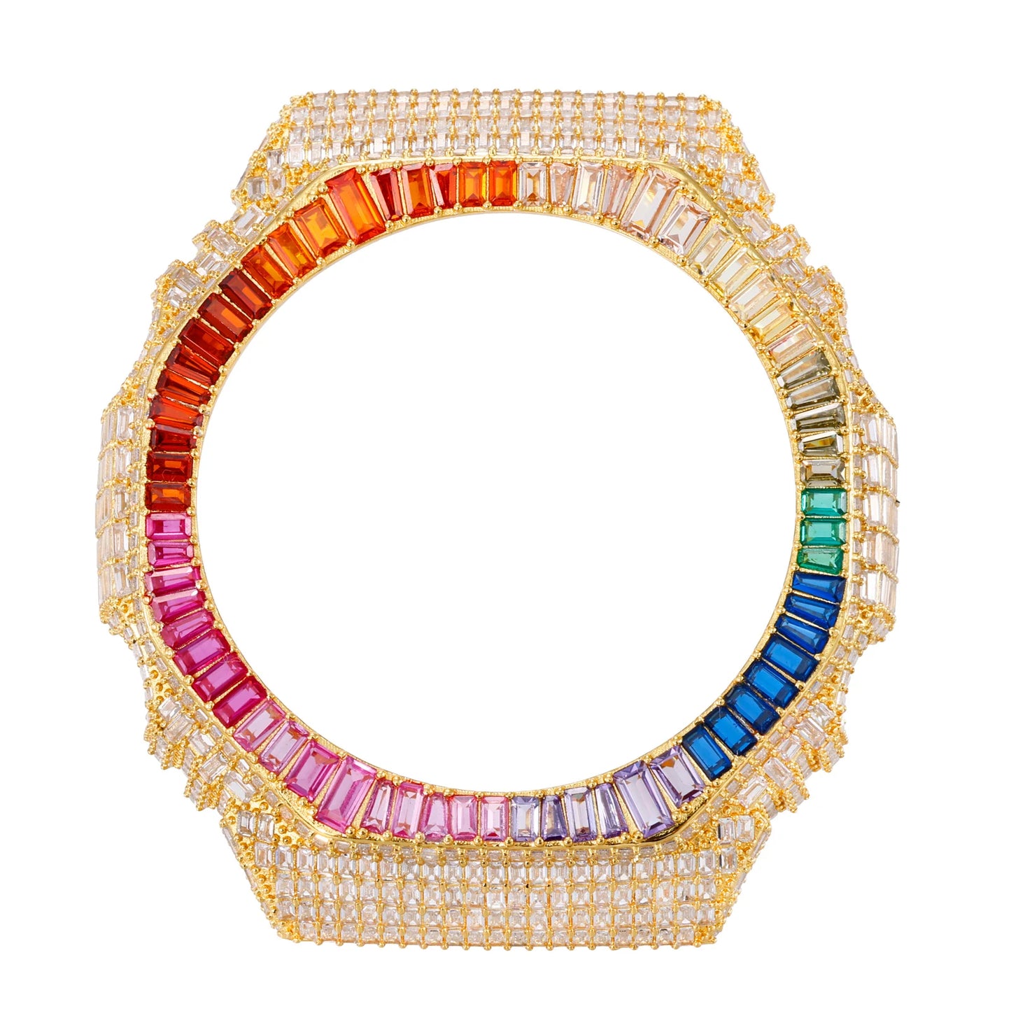 Full Baguette Rainbow VVS1 Moissanite Watch Bezel Case for GA2100 | Passes Diamond Tester | GRA Certified