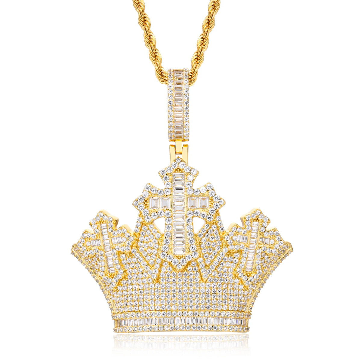 VVS1 Moissanite Crown Cross Pendant | 925 Sterling Silver | GRA Certified | Passes Diamond Tester