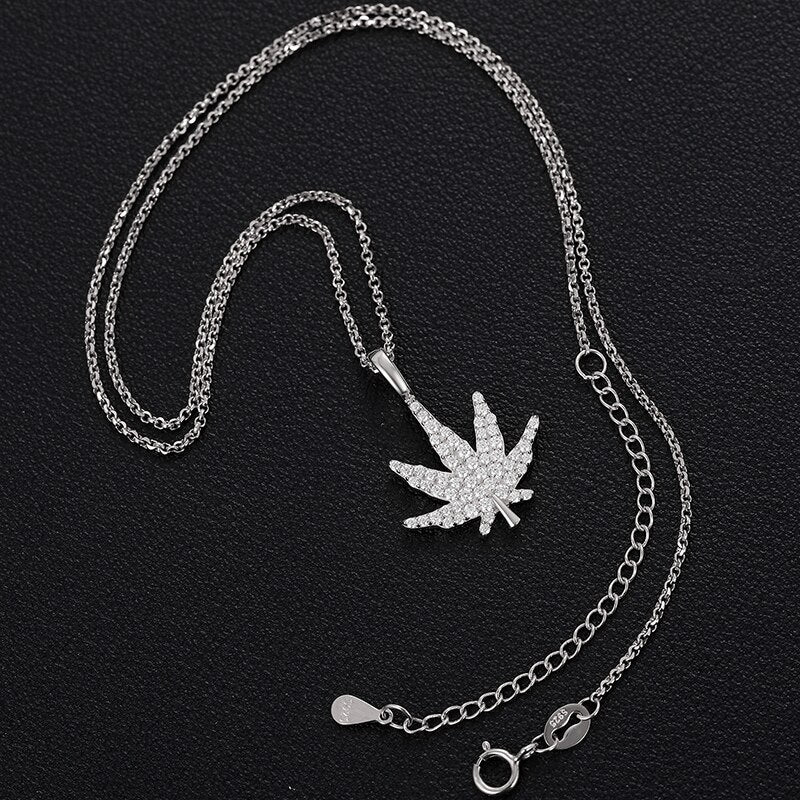 VVS1 Moissanite Hemp Leaf Necklace 925 Sterling Silver