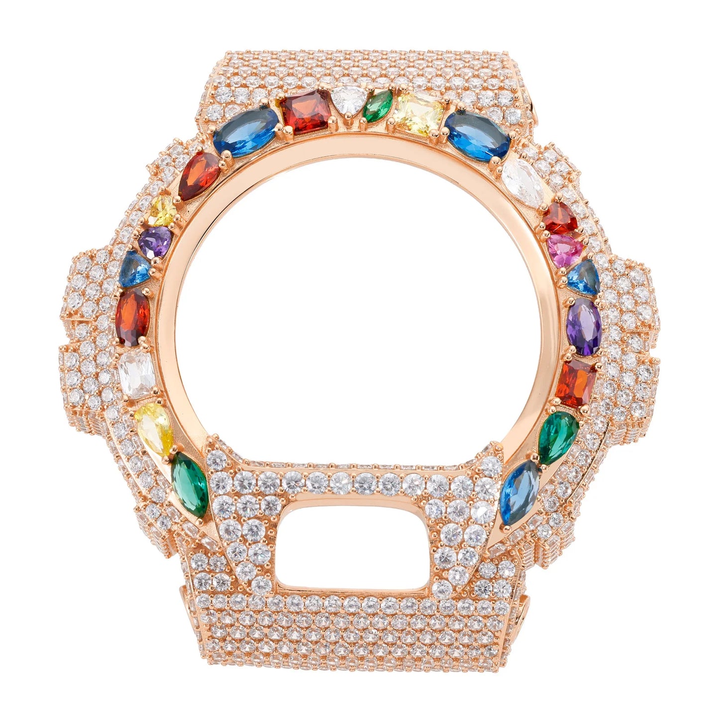 Iced Out Colorful Full Paved VVS1 Moissanite Watch Bezel Case for DW6900 | 18K Gold Plated | Buss Down