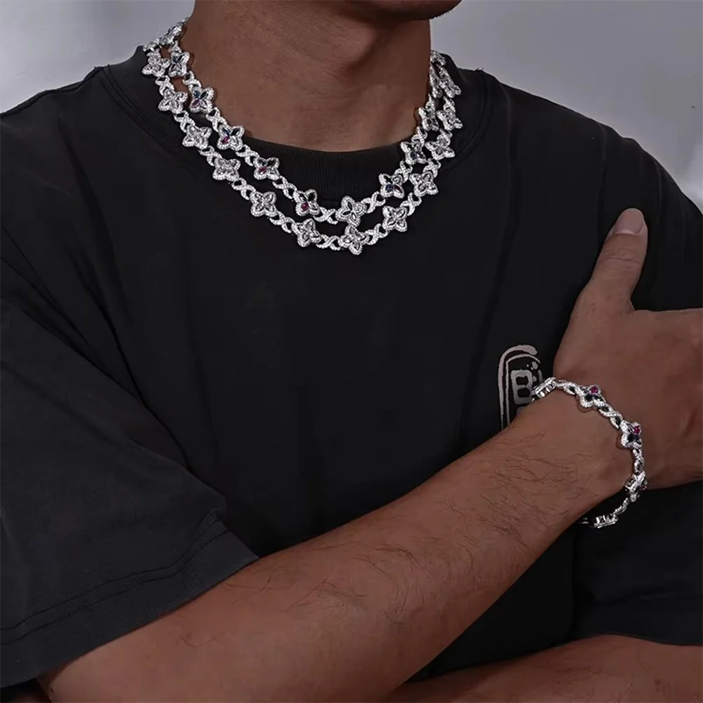 16mm VVS1 Moissanite Infinity Clover Cuban Link Chain | 925 Sterling Silver | GRA Certified | Passes Diamond Tester