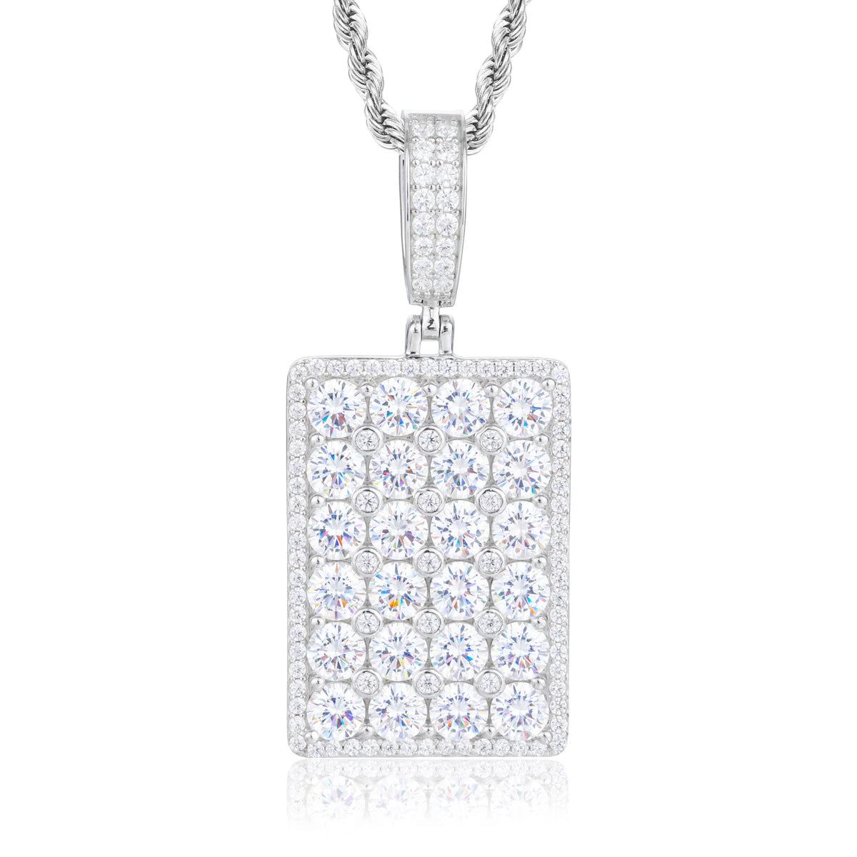VVS1 Moissanite Square Dog Tag Pendant | 925 Sterling Silver | GRA Certified | Passes Diamond Tester