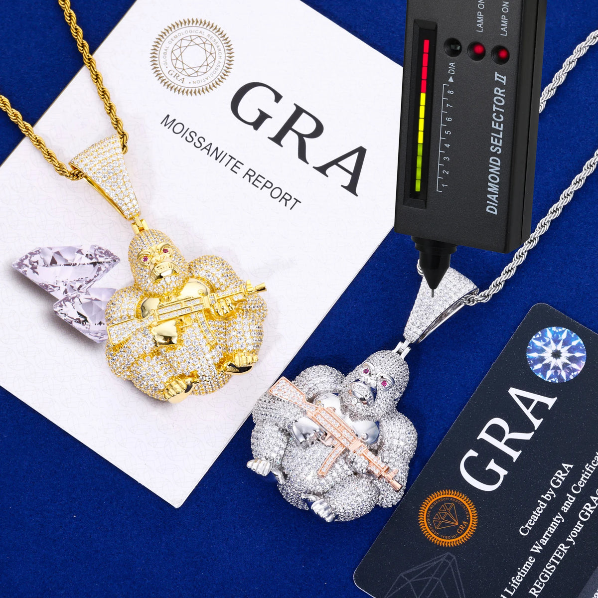 VVS1 Moissanite AK Gorilla Pendant | 925 Sterling Silver | GRA Certified | Passes Diamond Tester