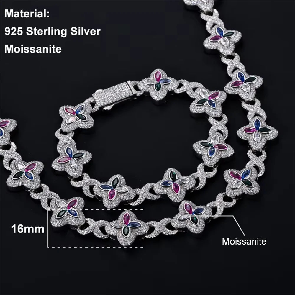 16mm VVS1 Moissanite Infinity Clover Cuban Link Chain | 925 Sterling Silver | GRA Certified | Passes Diamond Tester