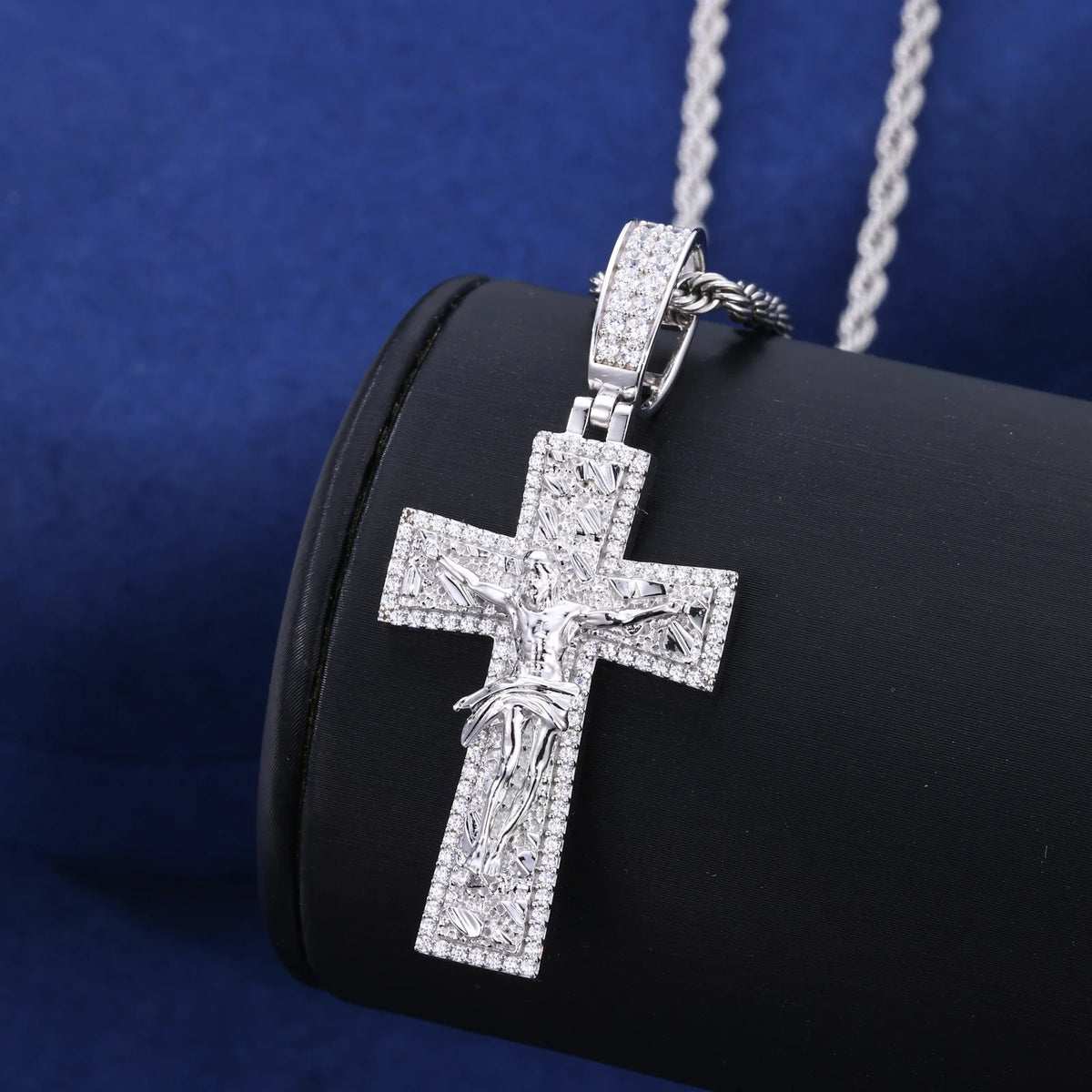 VVS1 Moissanite Crucifix Jesus Cross Pendant | 925 Sterling Silver | GRA Certified | Passes Diamond Tester