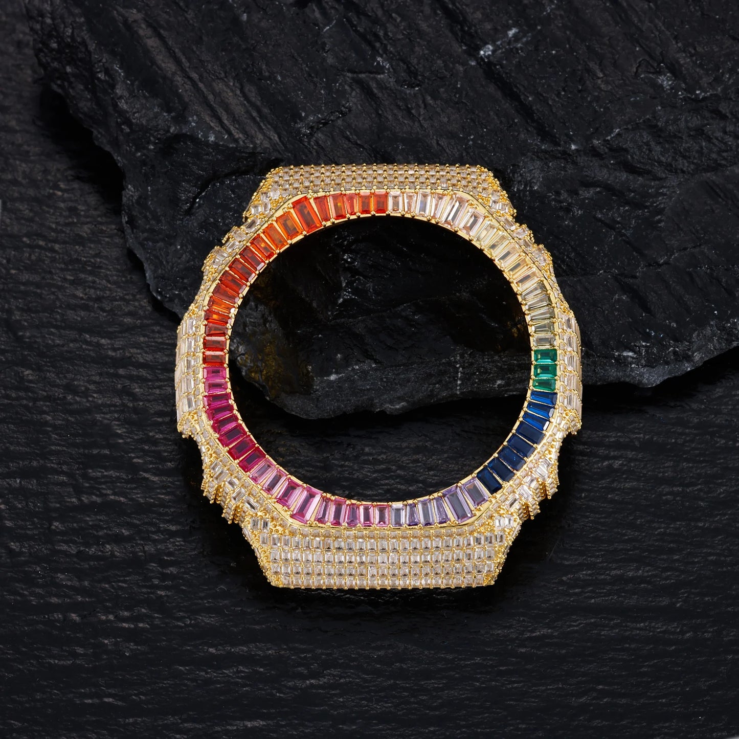 Full Baguette Rainbow VVS1 Moissanite Watch Bezel Case for GA2100 | Passes Diamond Tester | GRA Certified