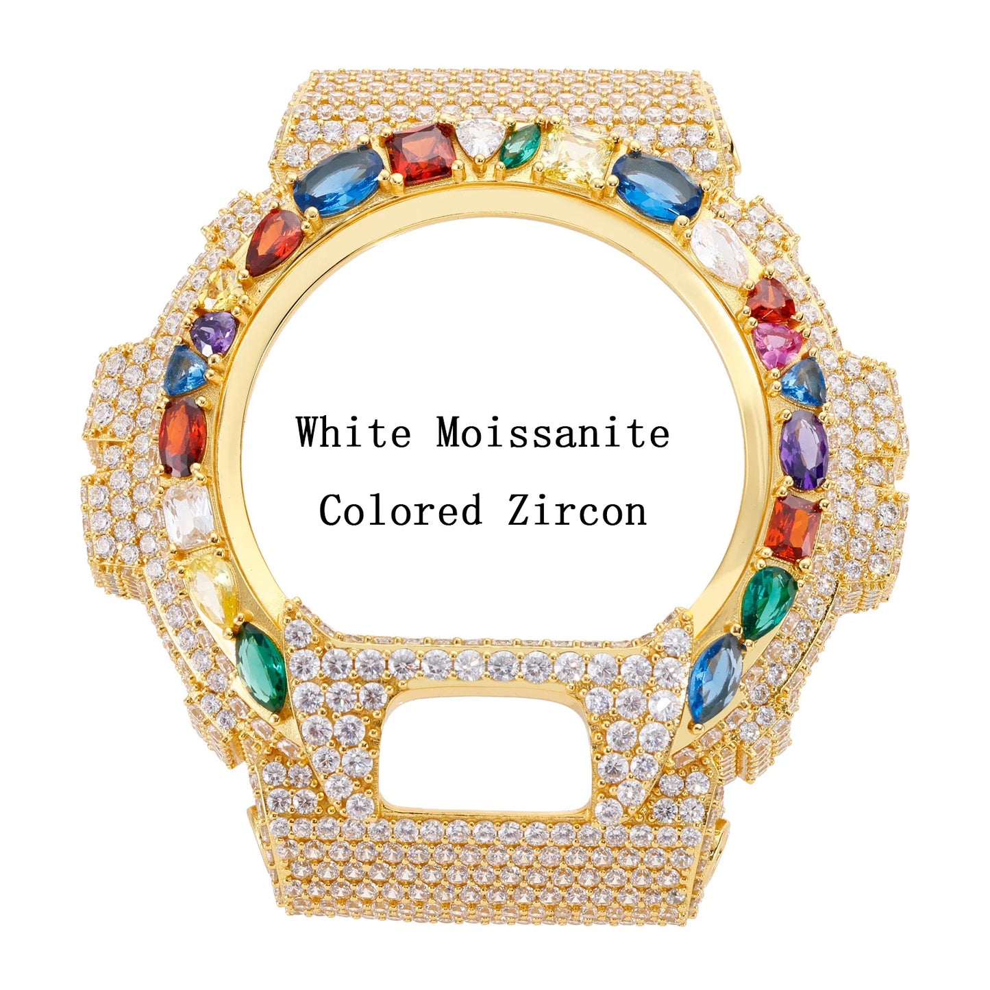 Iced Out Colorful Full Paved VVS1 Moissanite Watch Bezel Case for DW6900 | 18K Gold Plated | Buss Down