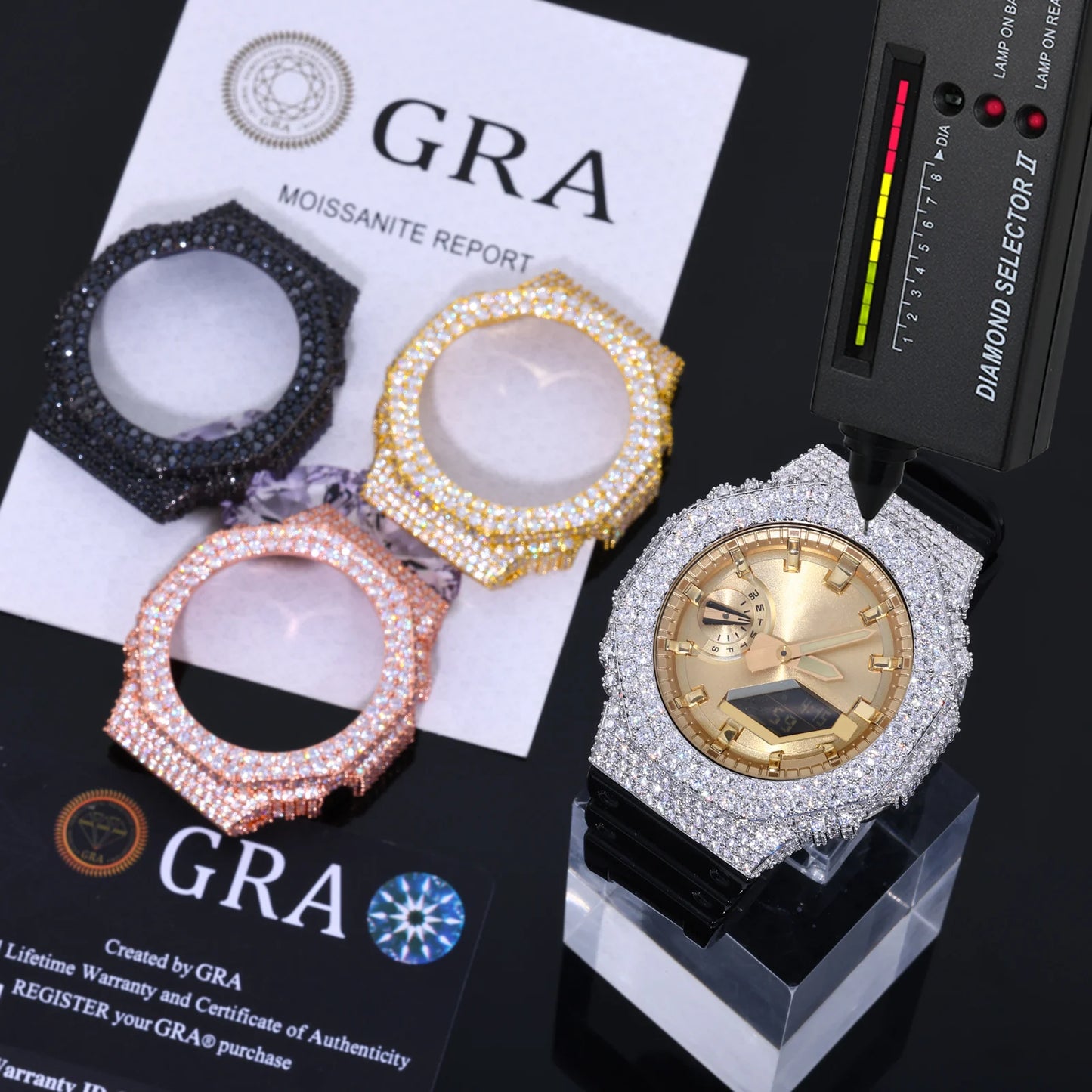 GA2100 G-Shock 2-Row Buss Down Bezel Watch Case | VVS1 Moissanite, GRA Certified