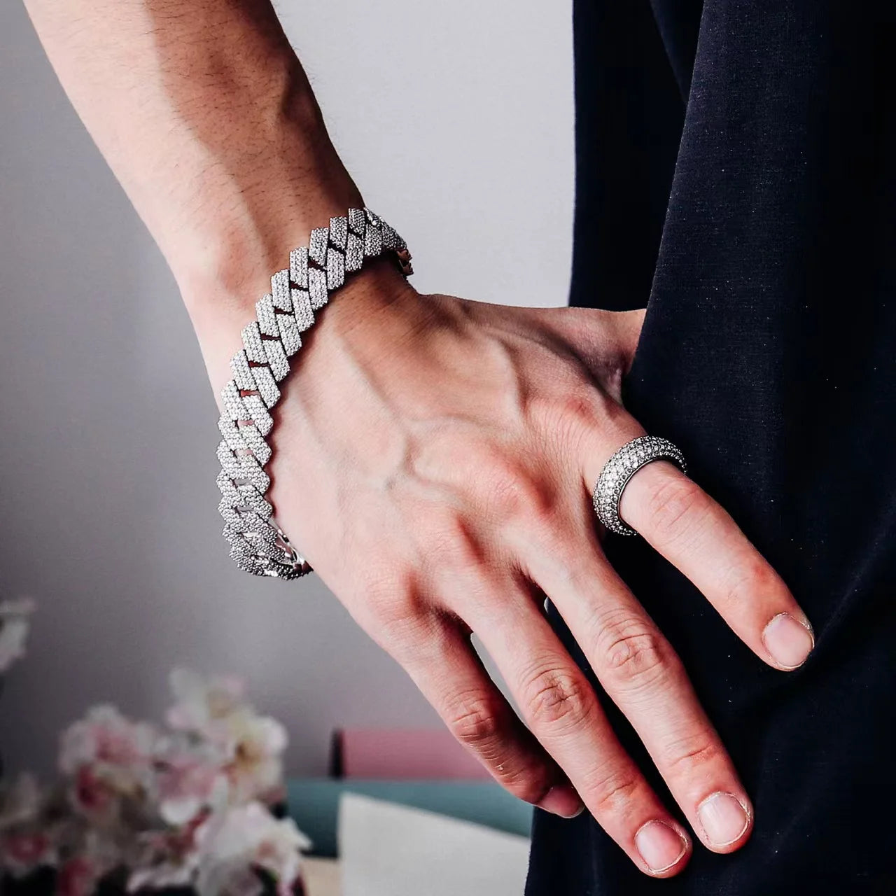 VVS1 Moissanite Cuban Chain Bracelet Necklace 925 Sterling Silver