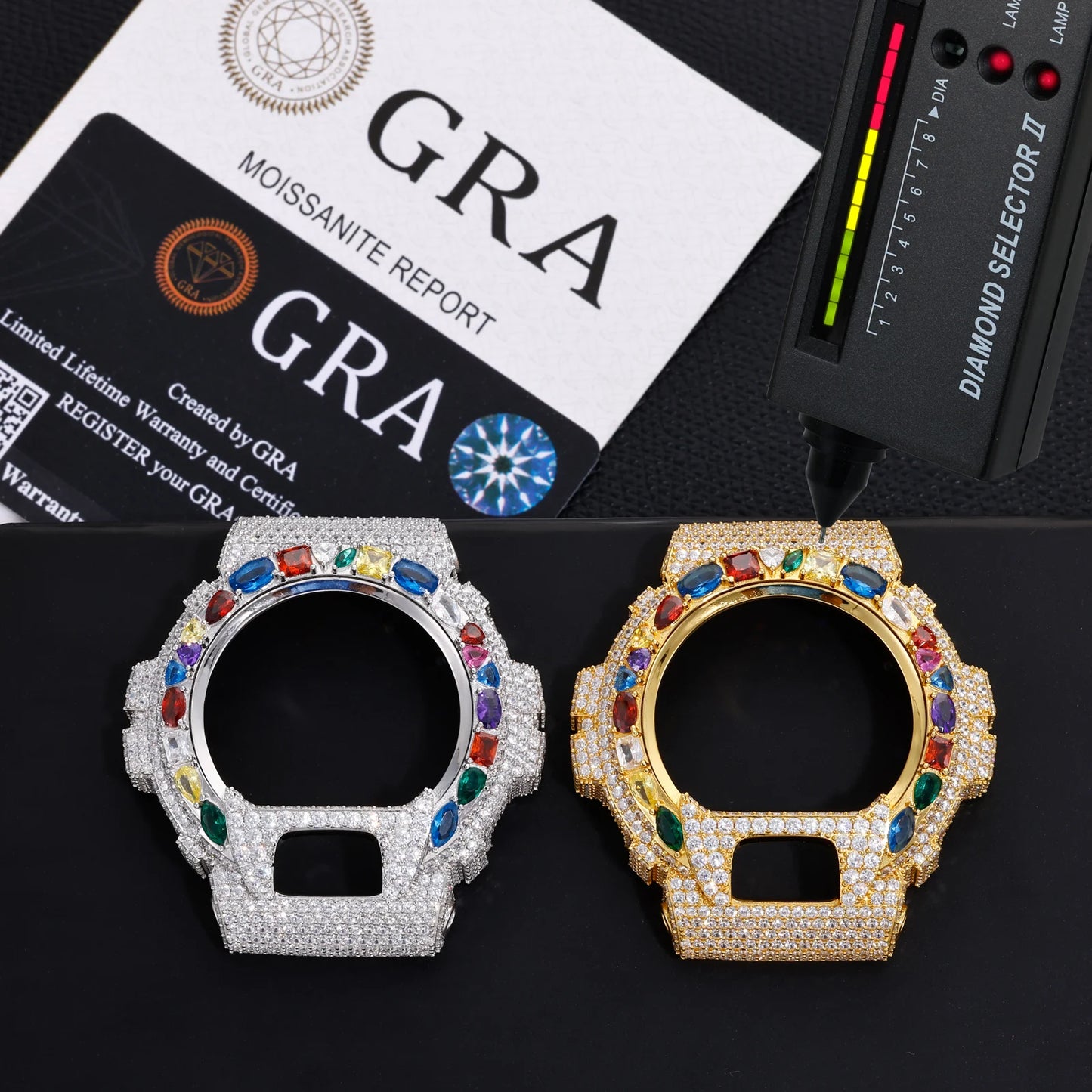 Iced Out Colorful Full Paved VVS1 Moissanite Watch Bezel Case for DW6900 | 18K Gold Plated | Buss Down