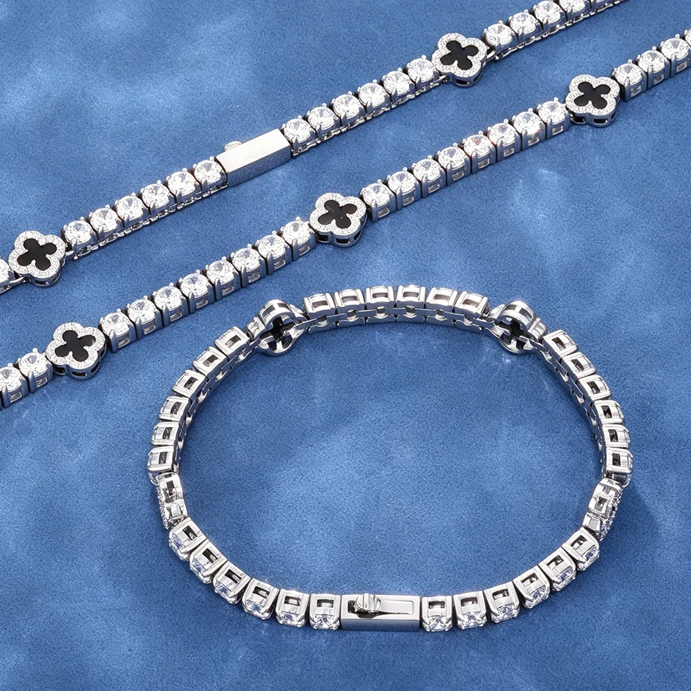 VVS1 Moissanite Four Leaf Clover Tennis Chain | Stainless Steel | Passes Diamond Tester