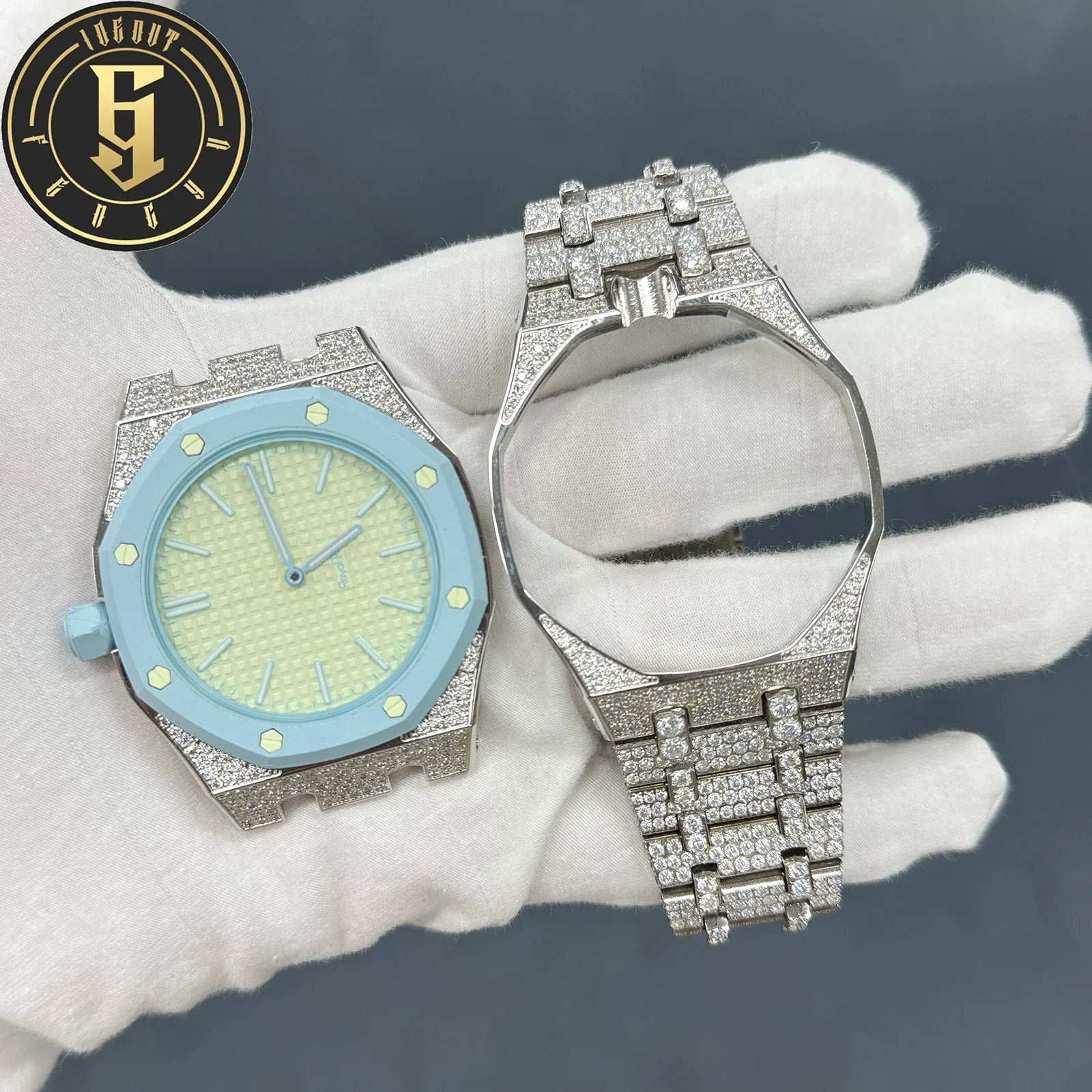 Luxury Stainless Steel Watch Band and Bezel Set with VVS Moissanite