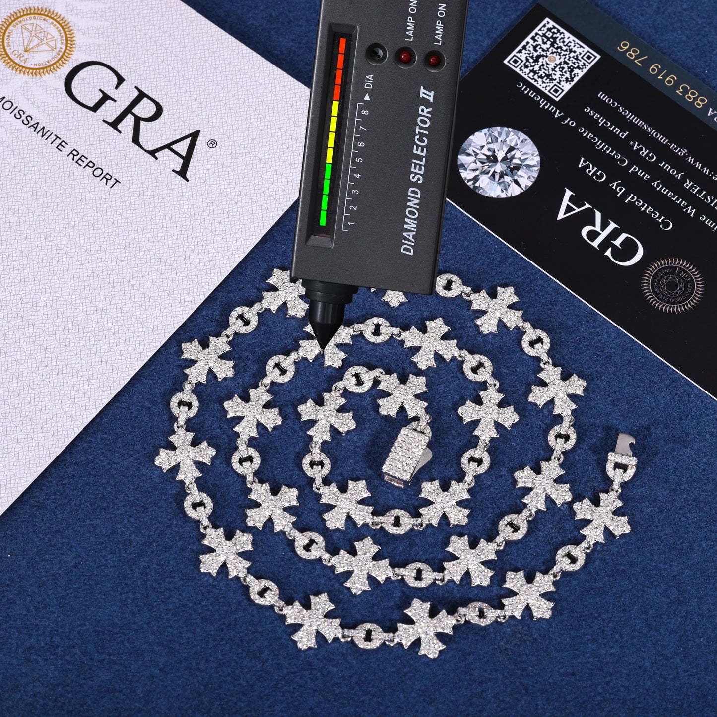 12mm VVS1 Moissanite Cross Link Chain | 925 Sterling Silver | Passes Diamond Tester