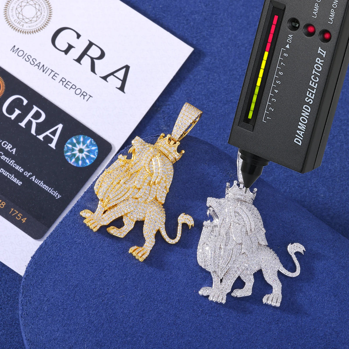 VVS1 Moissanite Roaring Lion King Pendant | GRA Certified | Passes Diamond Tester
