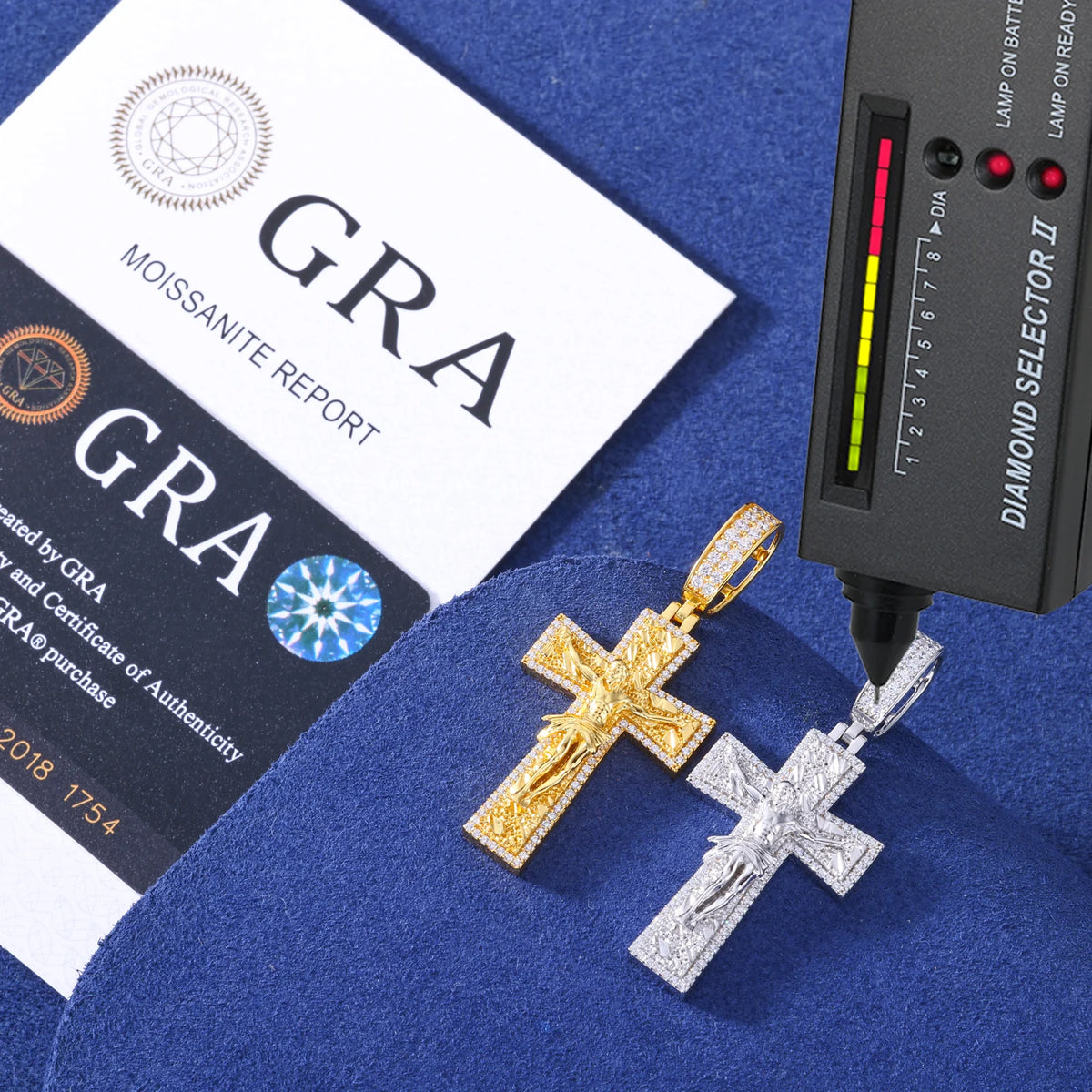 VVS1 Moissanite Crucifix Jesus Cross Pendant | 925 Sterling Silver | GRA Certified | Passes Diamond Tester