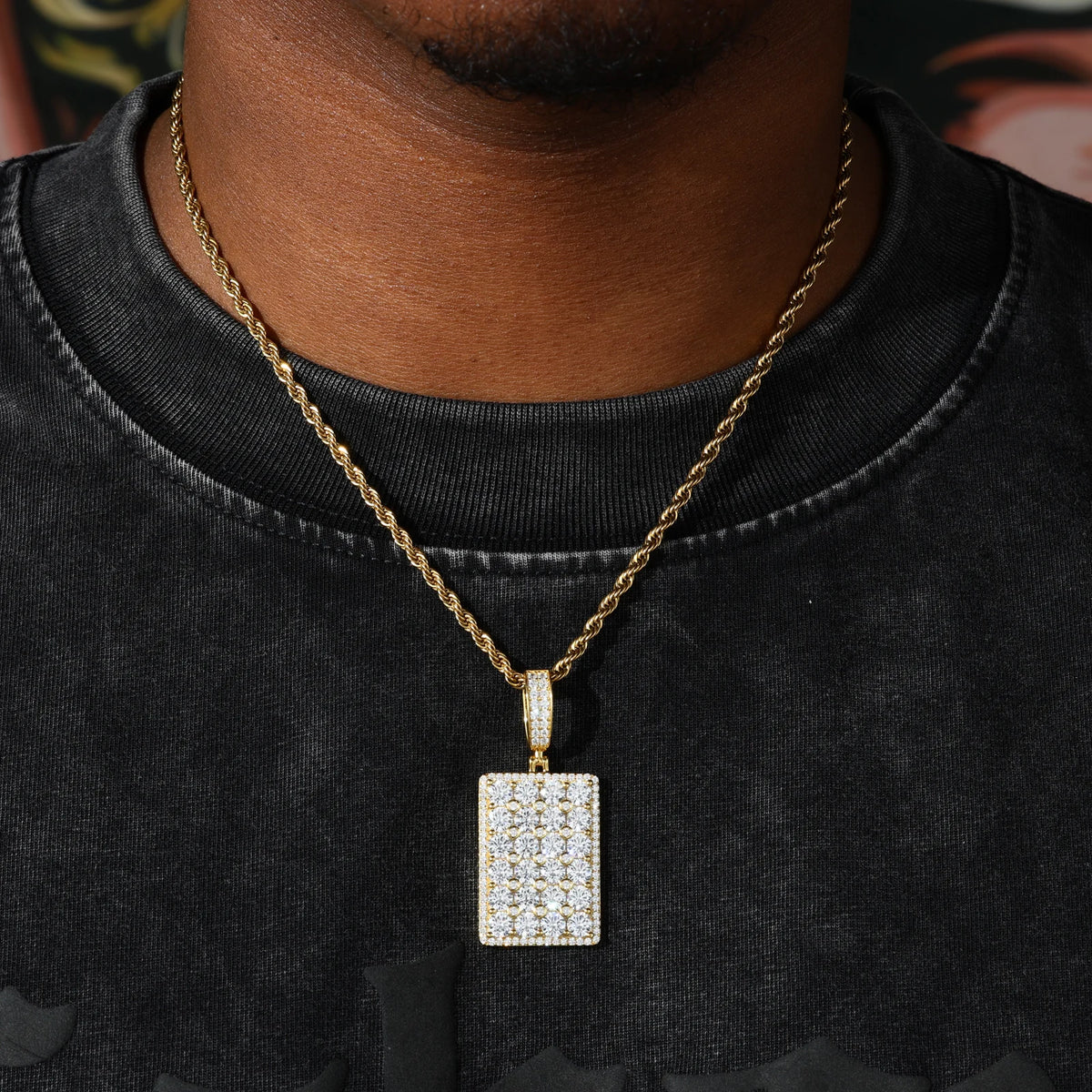 VVS1 Moissanite Square Dog Tag Pendant | 925 Sterling Silver | GRA Certified | Passes Diamond Tester