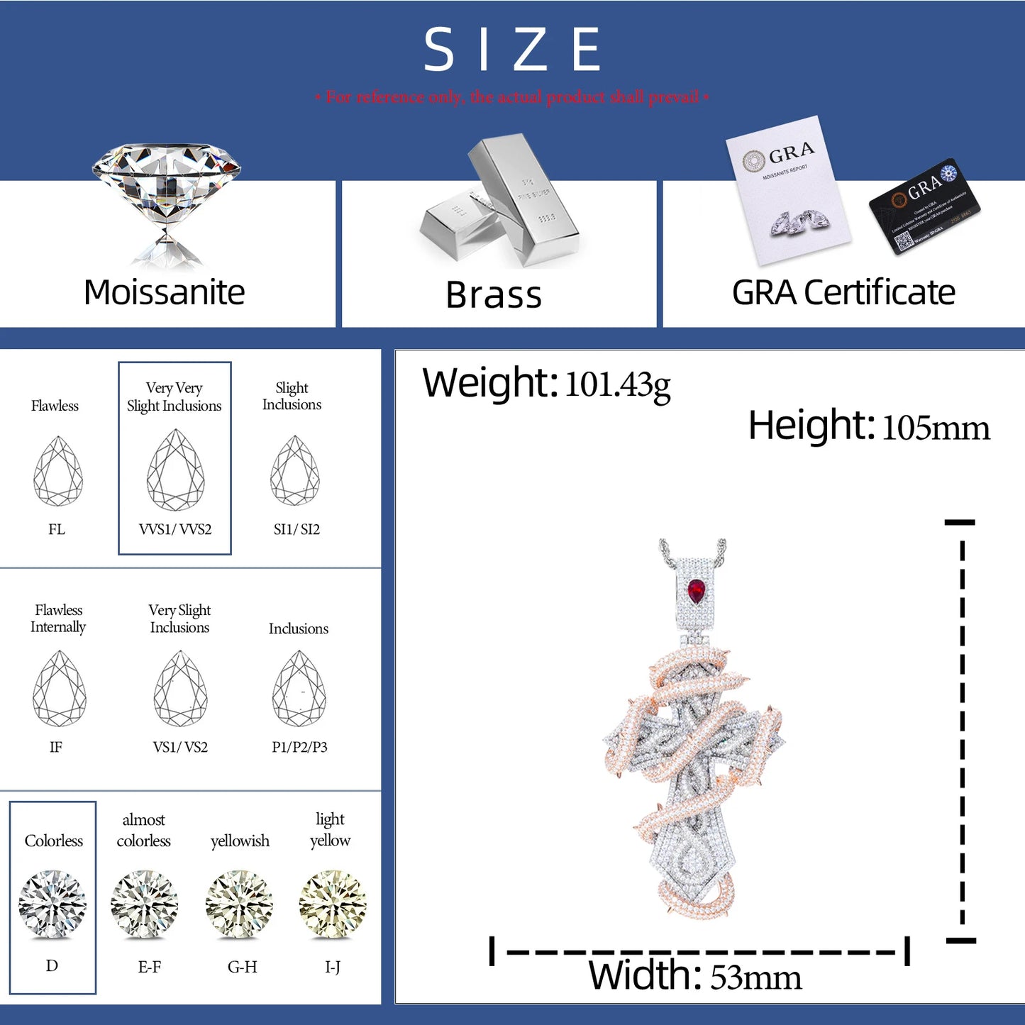Buss Down Thorn Cross Pendant | VVS1 Moissanite Iced Out | 2-Tone | Passes Diamond Tester | GRA Certified | Hip Hop Jewelry