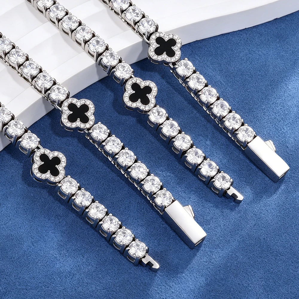 VVS1 Moissanite Four Leaf Clover Tennis Chain | Stainless Steel | Passes Diamond Tester