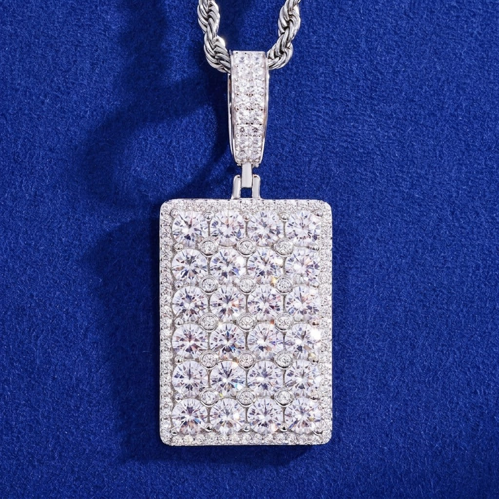 VVS1 Moissanite Square Dog Tag Pendant | 925 Sterling Silver | GRA Certified | Passes Diamond Tester