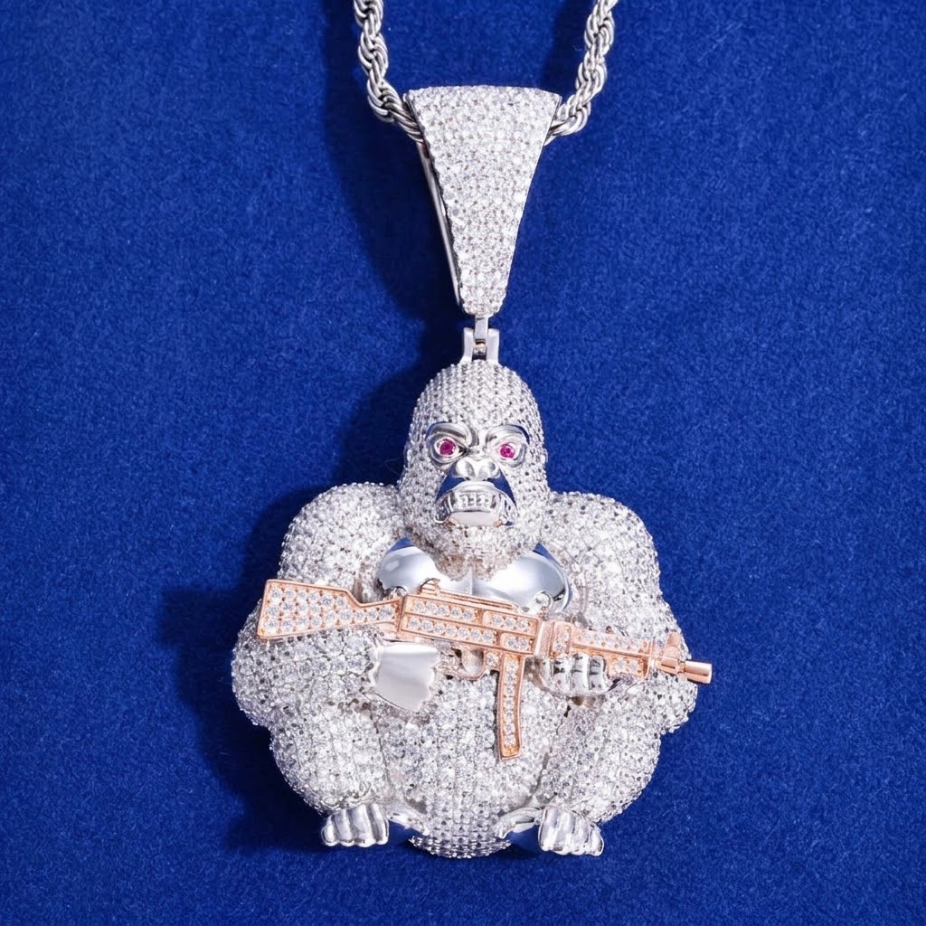 VVS1 Moissanite AK Gorilla Pendant | 925 Sterling Silver | GRA Certified | Passes Diamond Tester