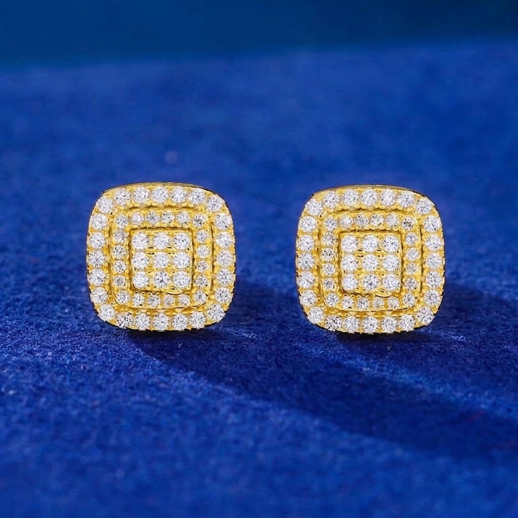 VVS1 Moissanite 3-Layer Square Stud Earrings | 925 Sterling Silver | GRA Certified | Passes Diamond Tester