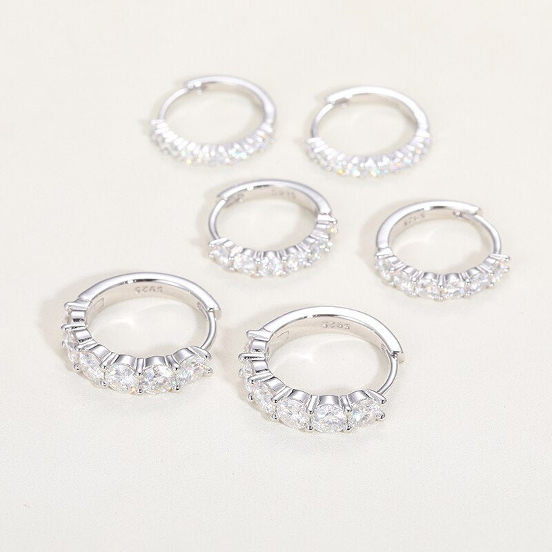 2/3/4mm 925 Sterling Silver VVS1 Moissanite Hoop Earrings