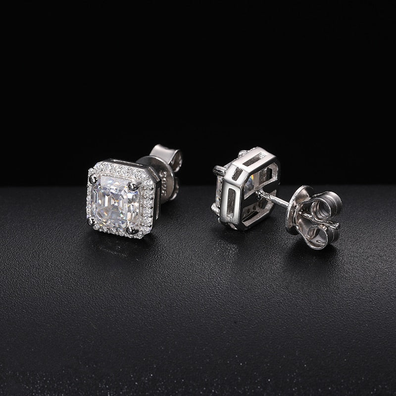 VVS1 Ascher Cut Moissanite Square Stud Earrings 925 Sterling Silver