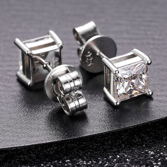 Princess Cut VVS1 Moissanite Diamond Square Stud Earring 925 Silver