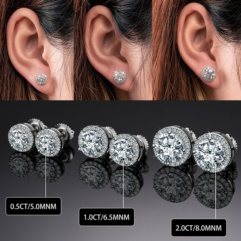 925 Sterling Silver Real 0.5-2CT VVS1 Moissanite Round Stud Earrings