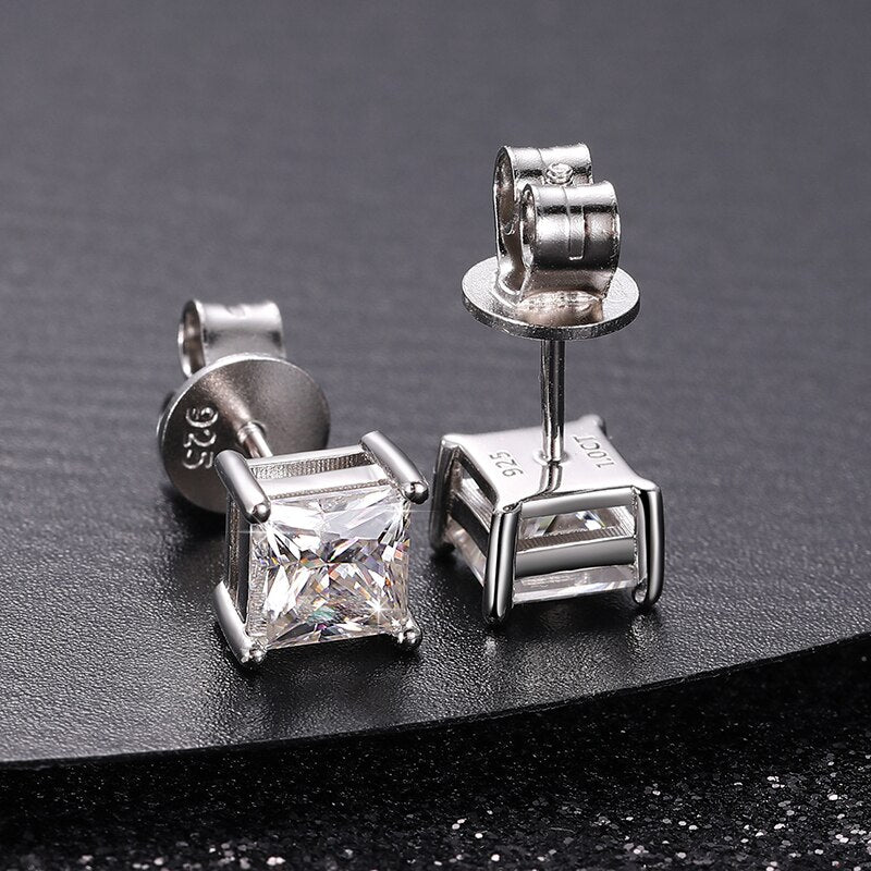 Princess Cut VVS1 Moissanite Diamond Square Stud Earring 925 Silver