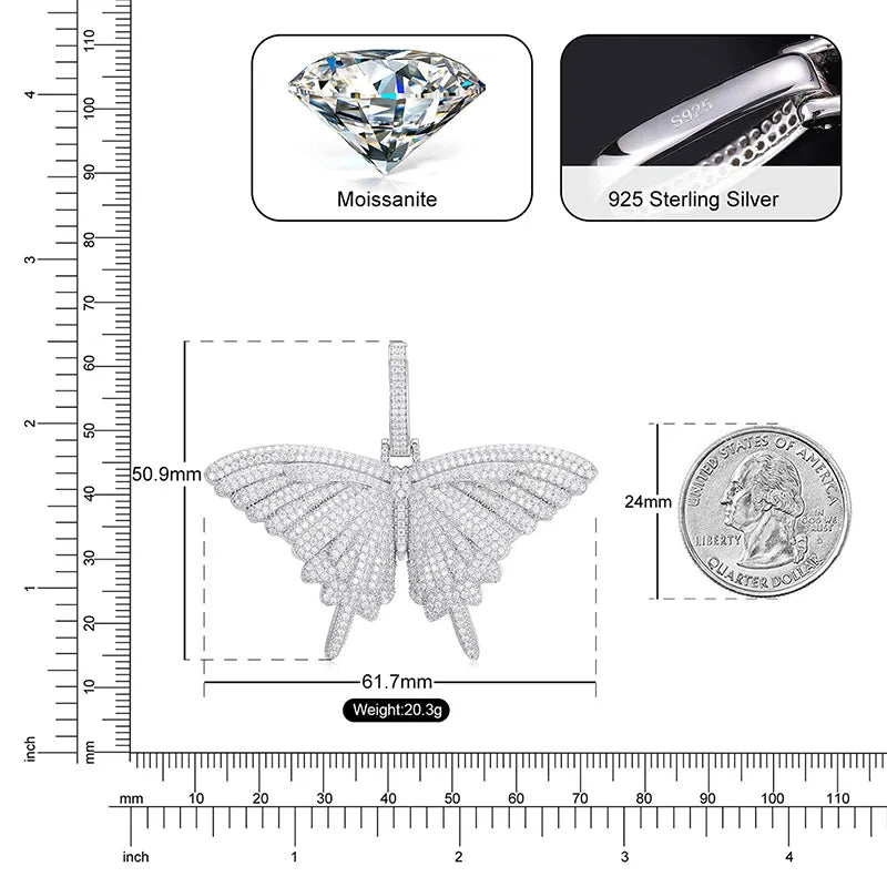 VVS1 Moissanite Butterfly Pendant – 925 Sterling Silver