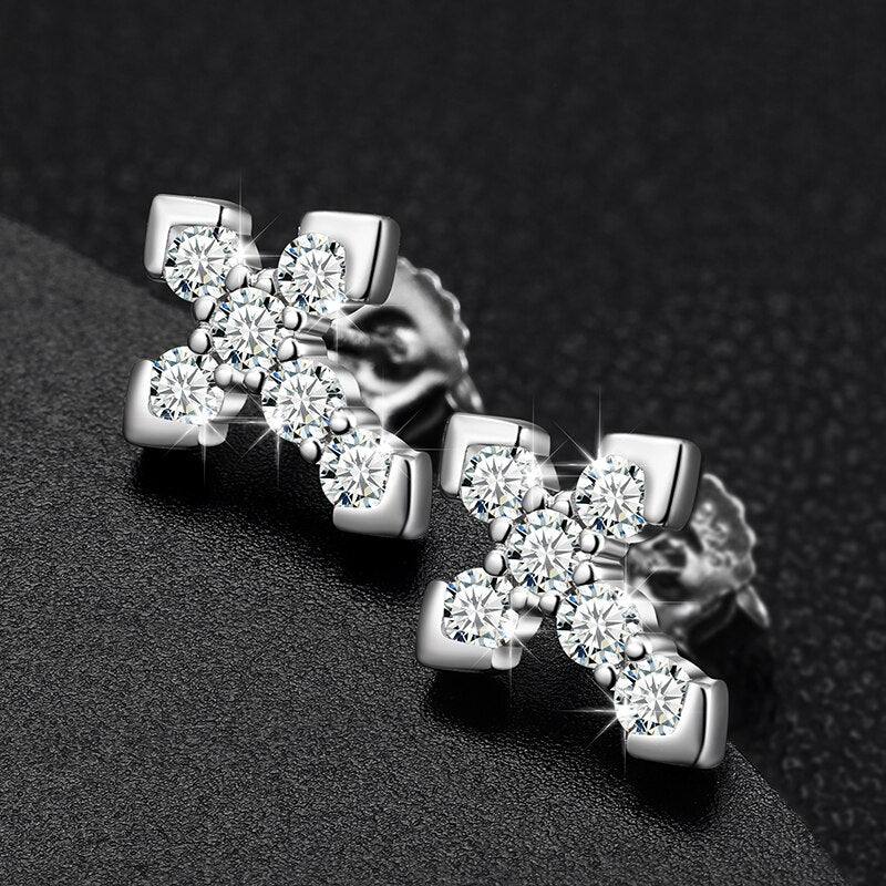 VVS1 Moissanite Cross Earrings 2.3mm 925 Sterling Silver