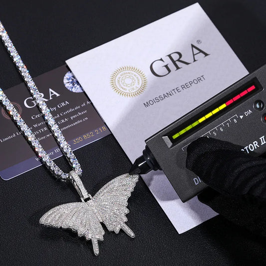 VVS1 Moissanite Butterfly Pendant – 925 Sterling Silver