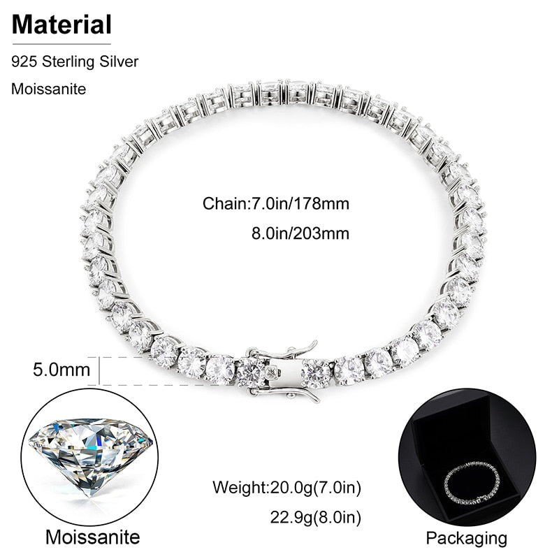 VVS1 Moissanite 925 Sterling Silver Tennis Chain