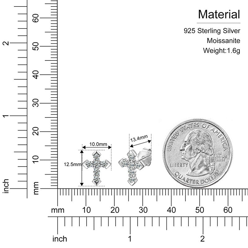VVS1 Moissanite Cross Earrings 2.3mm 925 Sterling Silver