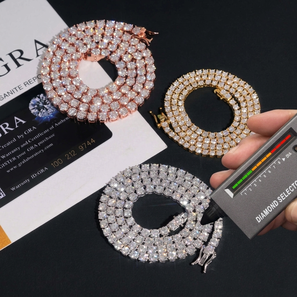 VVS1 Moissanite Tennis Chain & Bracelet | 925 Sterling Silver | GRA Certified | Passes Diamond Tester
