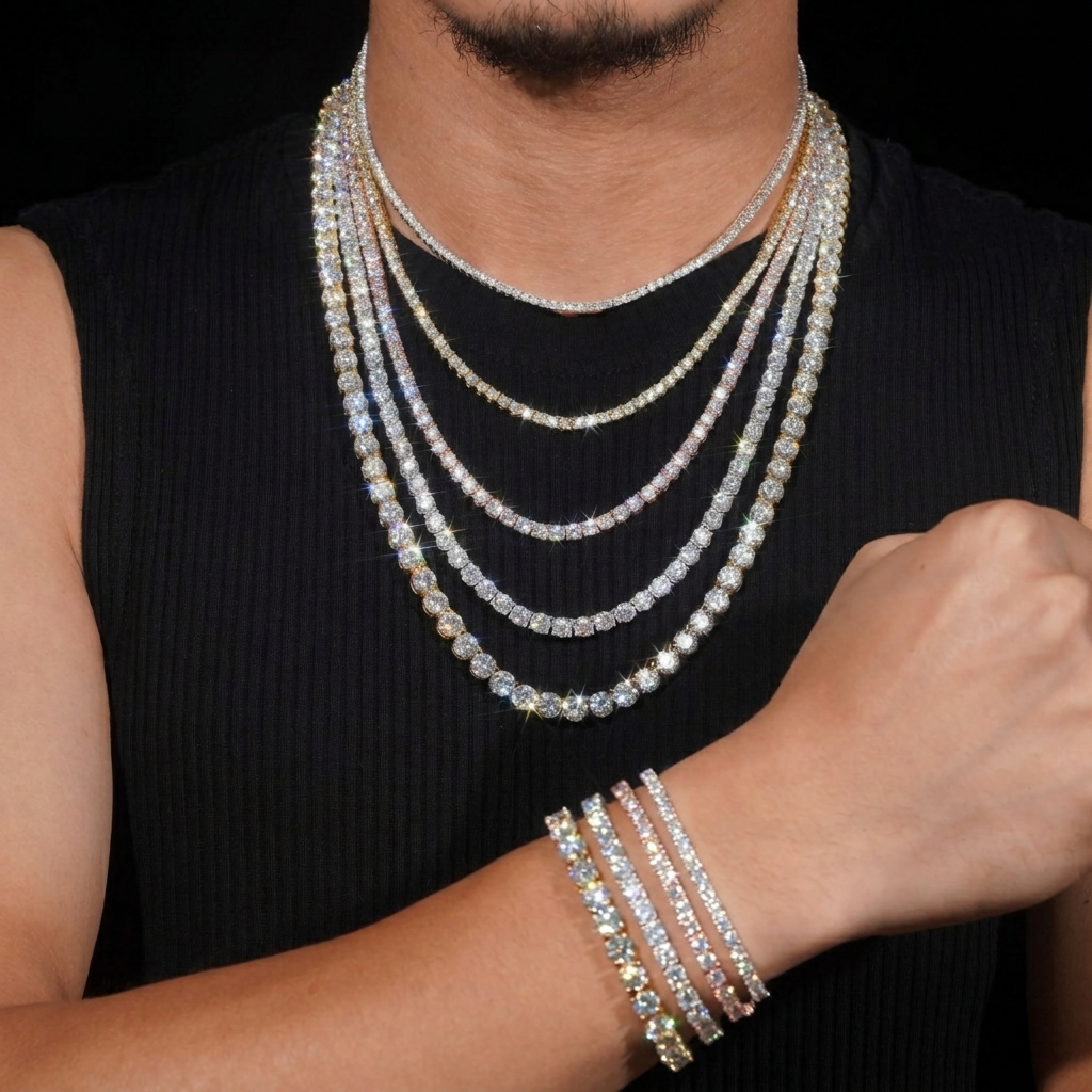 VVS1 Moissanite Tennis Chain & Bracelet | 925 Sterling Silver | GRA Certified | Passes Diamond Tester